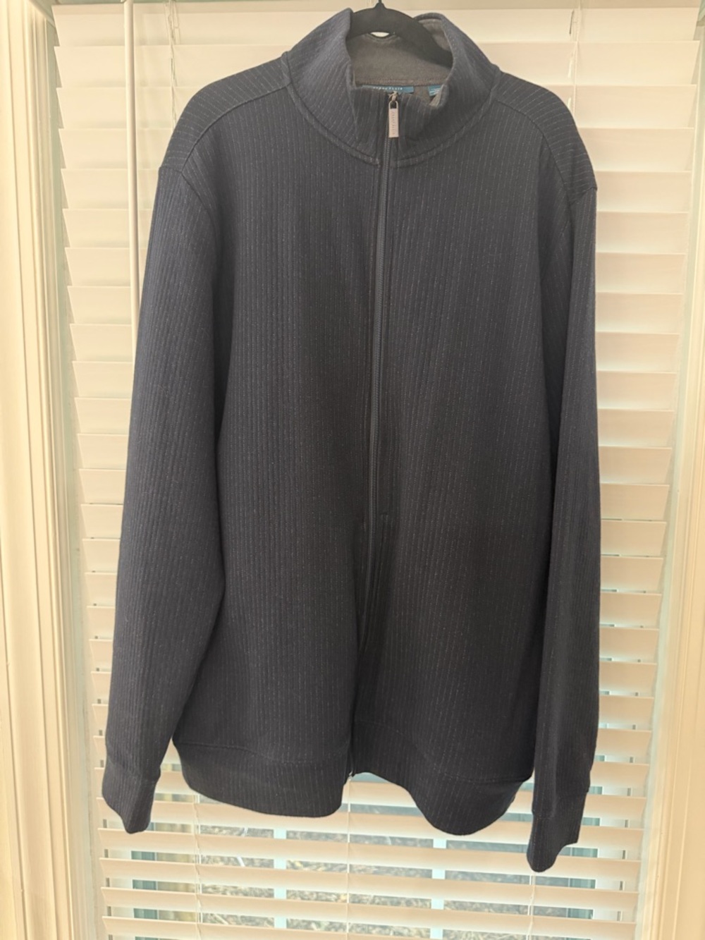 Perry Ellis Men's Navy Full-Zip Ribbed Sweater